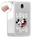 Finoo Mobile Phone Case - Protective Cover Compatible with Samsung Galaxy J3 2017 - TPU Silicone Bumper - Transparent, Ultra Thin and Light - Mickey Mouse Love