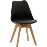 Chaise de salle à manger x1 design scandinave en plastique et pvc noir et pieds en bois clair