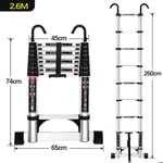 DLGLOLIN 2,6M - 8,5FT Échelle Télescopique Échelle Multifonction Echelle de Toit de Grenier avec Crochets Amovibles