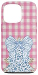 iPhone 13 Pro Cute Pink Checkered Christmas Tree Preppy Xmas Bow Toile Case