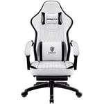 Dowinx Gaming Chair with Spring Cushion,Racing Gamer Chair with Massage Lumbar Support, Ergonomic Gaming Armchair with Footrest Office Chair PU Leather Black&White