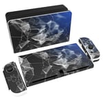 PlayVital Full Set Protective Stickers for Nintendo Switch OLED Model, Customized Vinyl Decal Skins for Switch OLED Console & Joycon & Dock & Grip - 3D Polygon