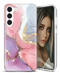 JIAXIUFEN Galaxy S23 Plus Case Gold Sparkle Glitter Marble Slim Shockproof TPU Soft Rubber Silicone Cover Phone Case for Samsung Galaxy S23+ / S23 Plus 5G 6.6 inch 2023 Pink Purple