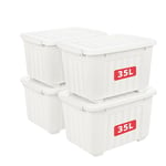 Cetomo 35L*4 Plastic Storage Box,White, Tote box,Organizing Container with Durable Lid and Secure Latching Buckles, Stackable and Nestable, 4Pack, with Buckle