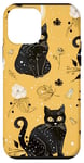 Coque pour iPhone 12 mini Jaune Vintage Floral Phases Lune Cristal Sorcière Mignon Noir