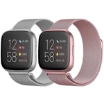 Kellon hihna 2 pakkauksen vaihtokellon ranneke, yhteensopiva Fitbit Versa/Versa 2/Versa Silver + Pink kanssa