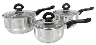 Buckingham Premium 3 Pieces Saucepans Set with Glass Lid Stainless Steel Bakelite Handles and Even Heat Distribution