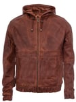 Infinity Leather Mens Zipped Hooded Bomber Biker Jacket - Tan - Size Small