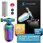 SparkPod Ultra Filtre de douche - Filtre à eau et cartouche pour pommeau de douche - Équivalent à 150 étapes, élimine jusqu'à 95% du chlore, des métaux lourds pour des cheveux et une peau doux