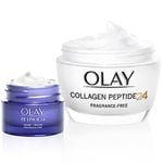 Olay Collagen Peptide24 Moisturiser, Day Face Cream, Includes Free Retinol Travel Size Night Cream, Skin Care Gifts for Women, 65 g (Pack of 1)