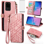 Asuwish Phone Case for Samsung Galaxy S20 Ultra 5G Wallet Cover with Tempered Glass Screen Protector and Flip Zipper Credit Card Holder Stand Cell S20ultra 20S S 20 A20 S2O 20ultra G5 Women Men Pink