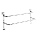 EMKE Double Towel Rail, Bathroom Over the Door Hanging Towel Rack with Hooks, Stainless Steel Sink Towel Holder with Large Space for Kitchen Toilet Hotel Shower Room, Chrome