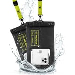 CASE-MATE Pelican Marine Lot de 2 Pochettes étanches IP68 (Taille XL) – Coque Flottante pour téléphone – iPhone 14 Pro Max/13 Pro Max/12 Pro Max/11/S23 Ultra/Pixel 7 – Cordon Amovible – Noir/Jaune