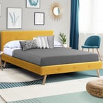 Idmarket - Lit double scandinave oslo avec tête de lit et sommier 140 x 190 cm tissu jaune moutarde