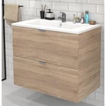 Meuble de salle de bain sous vasque 2 tiroirs + vasque L80cm FARO chêne blanchi Taille unique