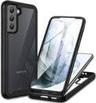 CENHUFO Coque Samsung S21 5G, Antichoc Housse avec Protection d'écran, 360° Protégé Téléphone Etui Double Face Case Robuste Transparent Portable Intégrale Coque pour Samsung Galaxy S21 5G - Noir