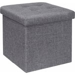 Poufs Et Repose Pieds Boite de Rangement Jouet Enfant Pouf Coffre Petit Meuble de Rangement Charge Max de 150kg Gris Lin 32cm