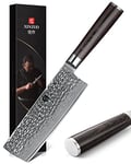 XINZUO 17cm Couteau Nakiri Acier Damas, Couteau à Légumes Couteaux de Chef en 10Cr15CoMoV Acier Damas Couteaux de Cuisine Professionnel avec Poignée en Bois de Pakka- He Série