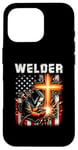 Coque pour iPhone 16 Pro Soudeur Drapeau Américain Soudage Foi Croix Chrétienne Religieuse