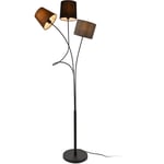 Lux.pro Lampadaire Lampe sur Pied avec 3 Douilles Métal et Tissu 3 x E14 Hauteur 146 cm 3 Abat-jour Marron Noir Gris Armature Noir