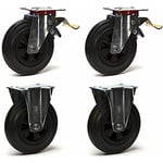 2gt Roues Et Roulettes - Lot de 4 roulettes pivotantes à frein et fixes caoutchouc noir 250mm - 885 Kg