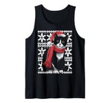 Festive Cat in Santa Hat and Scarf Winter Animal Cat Lovers Tank Top