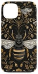 Coque pour iPhone 13 Beau motif abeilles et fleurs noires