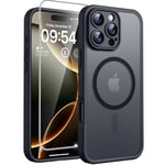 TOCOL 3 in 1 Magnetic for iPhone 16 Pro Case 6.3-Inch, Fit for MagSafe, with 2 HD Screen Protector, [Full Camera Protection] 14FT Military Shockproof Translucent Matte Back Slim Phone Cover (Black)