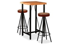 Vidaxl Ensemble table / chaise de bar 3 pcs bois d'acacia cuir véritable et toile