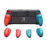 Skull & Co. NeoGrip for Nintendo Switch OLED and Regular Model: An Ergonomic Grip Hard Shell with Replaceable Grips [to fit All Hands Sizes] [No Carrying Case] - Neon Blue(L)+Neon Red(R)