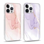 Coalbooliy [2 Pièces Coque pour iPhone 15 Pro 6,1", Silicone Transparente Étui avec Aesthetic Motif Marbre Rose Mauve Dessin Ultra Fine Téléphone Housse Antichoc Case Filles Femmes Cover, 07