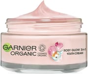 Garnier Organic Rosy Glow 3-in-1 Youth Cream 50 ml, For Radiant and Glowing Ski