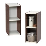 Iris Ohyama, Bibliotheque Gain de Place, 2 Etageres, Lot de 2, Marron, Réglable, Modulable, pour Salon, Bureau, Chambre, Livres, CD, Petit Meuble de Rangement, Montage facile, UB-6025