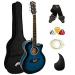 TIGER ACG1-BL34 3/4 Guitare acoustique à cordes en acier pour 9 ans et plus avec sac, sangle, cordes de rechange et plectres - Bleu