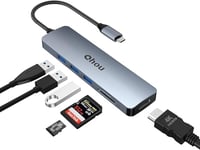 Hub de données Ultra Fin, Adaptateur USB 3.0, hub USB 3.0 avec Sortie HDMI 4K, Transfert de données Rapide, 100 W PD, Lecteur de Carte SD/TF, Compatible avec Les appareils Lenovo, Type C