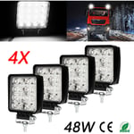 4PCS 48W Phare de Travail Carre a Leds dc 12V 24V Quad Camion Bateau Tracteur Offroad Imperméable - Swanew