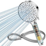 Cobbe Filter Shower Head and Hose, High Pressure 6 Spray Mode Showerhead with Filters, Hard Water Softener Filters Shower Head for Residual Chlorine Remove, Chrome