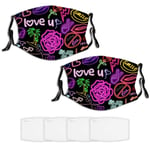 Nuberyl Love Light Club Bar Neon Cool Rose Unisex Face mask Bandana balaclava Scarf Adjustable Neck Gaiter 4 Replaceable Fliters Pack Of 2 Sun UV Dust Protection Sports