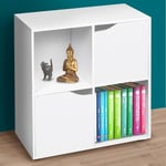 Meuble Bibliothèque Basse Design Cube Moderne 4 Etagères 2 Portes 60x29cm Blanc