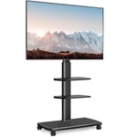 FITUEYES Support TV roulettes avec Pied en Bois de 20 MM pour TV de 32 à 70 Pouces,Support TV sur Pied 6 Réglables en Hauteur Pivotant 60° jusqu'à 40 KG- Max VESA 600X400 MM-Gestion des câbles