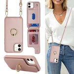 Ｈａｖａｙａ Coque iPhone 12 Mini avec Cordon RFID Porte Carte Portefeuille Étui iPhone 12 Mini avec Cordon Anneau Telephone Portable Réglable Collier Housse Etui pour Femmes - Or Rose