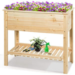 Carre Potager sur Pieds, Jardiniere Rectangulaire en Bois pour Legumes, Herbes, Fleurs, Lit Sureleve avec Etagere pour Jardin, Terrasse, Balcon,