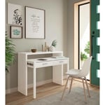 Bureau console extensible avec deux tiroirs, couleur blanc mat, Mesures 98 x 87 x 36 cm (extensible jusqu'à 66 cm)