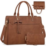 RAINSMORE Sac Cabas Femme Sac a Main Grande Capacité PU Cuir Sac Ordinateur Portable 15,6 Pouces Imperméable Sac de Cours 2 Pièces pour Voyage Affaires Travail Marron Vintage