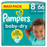 Pampers Baby-Dry bleier, størrelse 8, 17+kg, maxipakke (1 x 66 bleier)