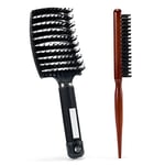 ChouchouFille Brosse à Cheveux, Brosse à Poil de Sanglier, Professionnelle Incurvée Ventilée pour Coiffeur Outils de Coiffure à Séchage Rapide Brosses de Massage Démêlantes à Séchage Rapide, 2 Brosse