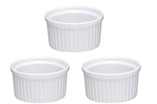 APOLLO The HOUSEWARES Brand Ramekin Set of 3, Baking Cups, Ideal for Creme Brulee, Souffle, Oven Safe, Classic Style, Size: 9x5cm, Porcelain, White