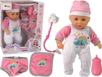 Leantoys Baby Doll Ljud Napp Haklapp Rosa Vit Moln Pyjamas