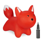 Relaxdays Bouncing Hopper Fox, Incl. Pump, for Children from 3 Years, BPA-Free, Inflatable Bouncy Toy, 53x49x21 cm, Red, 42x70x28 cm