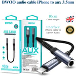 Premium BWOO BZ48 AUX 3.5mm to iPhone Braided Audio Adapter Cable 10cm - Black